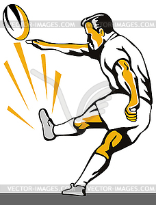 Регби игрока ногами мяч Ретро - векторизованное изображение