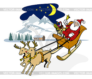 Santa claus riding sleigh front - vector image