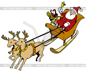 Santa claus riding sleigh front - vector clipart