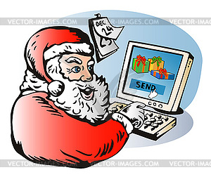 Santa claus sending e mail - vector image