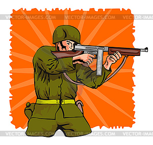 Sargeant aiming a thompson sub-machine gun - vector EPS clipart