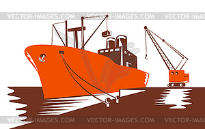 Passenger Cargo Ship with Crane - vector image