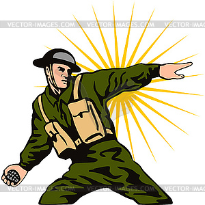 Soldier Throwing Grenade - vector image