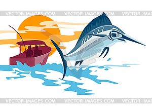 Sailfish Fish Jumping Retro - vector clip art