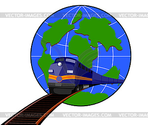 Поезд и глобус - иллюстрация в векторе