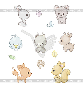 Set of cute forest animals - vector clip art