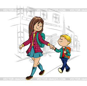 Schoolboy and schoolgirl - vector clipart