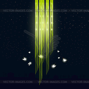 Glowworms flying around lamp - vector image