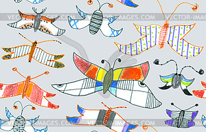 Seamless pattern of butterflies and moths. - vector clipart