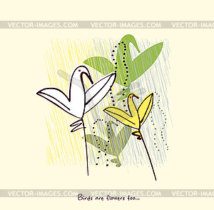 Birds as flowers. Invitation, greeting, postcard - vector clipart