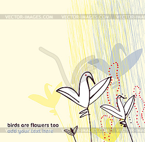 Birds as flowers. Invitation, greeting, postcard - color vector clipart