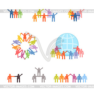 Icons set of successful teamwork and cooperation. - royalty-free vector clipart