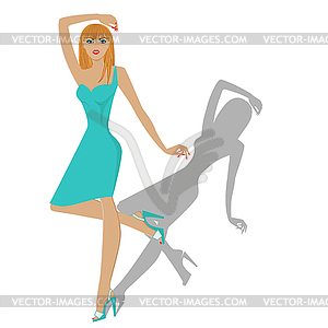 Fashion model posing in turquoise dress - vector EPS clipart