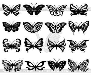 Набор черных и белых бабочек - векторный клипарт