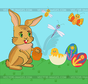 Easter Bunny And Chicken. Vector illustration - vector EPS clipart