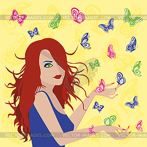 Woman with butterflies around her - vector image