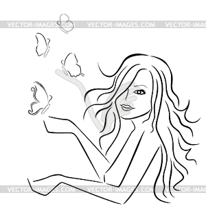 Beautiful woman with butterflies around her - vector clip art