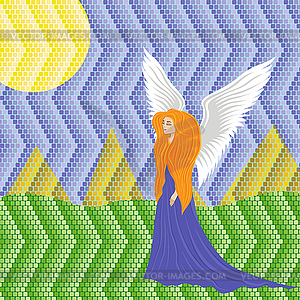 Woman angel on mosaic background - vector clip art