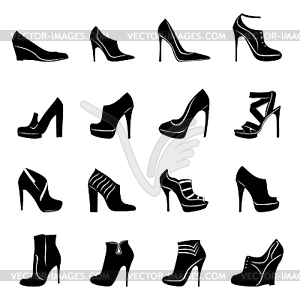 Sixteen models of stylish women footwear - vector image