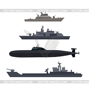 Naval Ships Set Military Ship or Boat Used by Navy - vector clipart