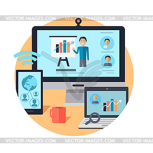 Online Seminar Distance Work Webinar Color Vector Clipart