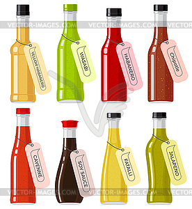 Download Oriental Sauce Kinds In Glass Transparent Bottles Color Vector Clipart Yellowimages Mockups