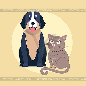 Nette Hunde Und Katzen Karikatur Flache Ikone Vector Clipart Eps