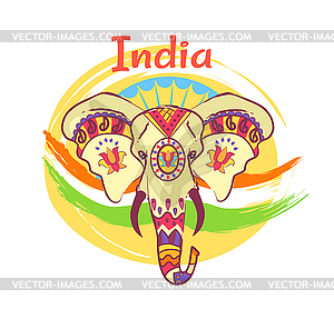 Indian Elephant Head With Bright Ethnic Ornaments Stock Vector Clipart