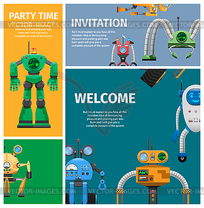 Einladung Zur Ungewohnlichen Roboterparty Vektor Clipart Vektorgrafik