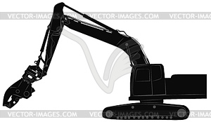 Excavator with hydraulic crusher - vector clipart