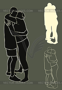 Silhouette couple hugging - vector clip art