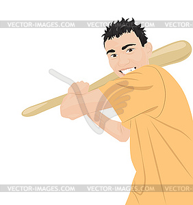 Crazy guy with bat - vector image