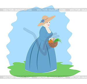 Lady with basket - vector clipart