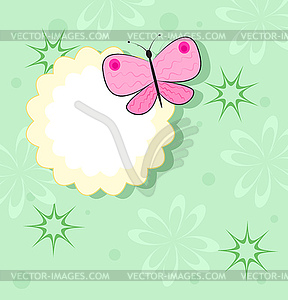 Pink butterfly on yellow frame - vector clipart