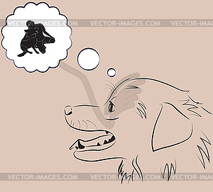 Собака думает о хозяине - стоковое векторное изображение