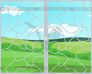 Window with countryside views - stock vector clipart