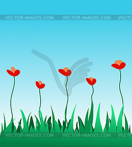 Flowers and grass - vector image