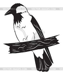 Crow on branch - vector clipart