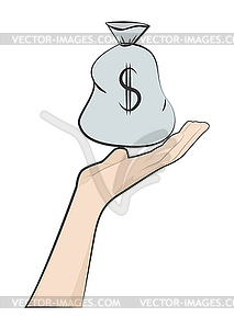 Bag with dollars on hand - vector clip art