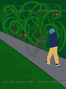 Man at night on road - stock vector clipart