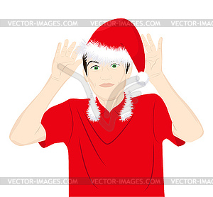 Guy in Christmas cap - vector clipart