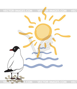 Seagull by sea - vector image