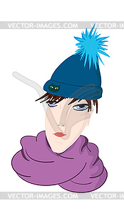 Portrait of girl in hat and scarf - vector clipart