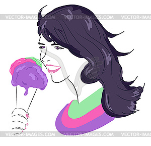 Портрет девушки с мороженым - иллюстрация в векторном формате