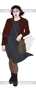 Girl in dress with bag - color vector clipart