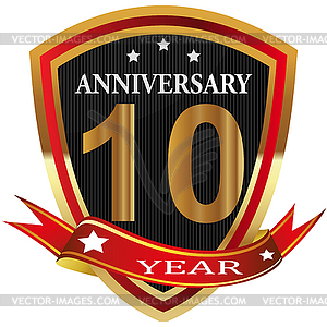 Anniversary 10 th label with ribbon - vector clip art