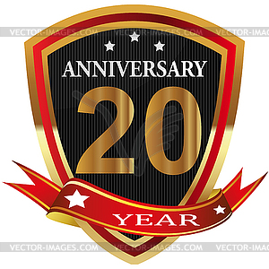 Anniversary 20th label with ribbon - vector clipart