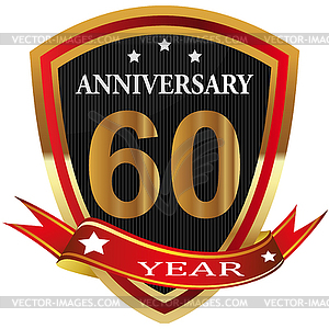 Anniversary 60 th label with ribbon - vector clipart