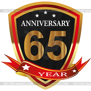 Anniversary 65 th label with ribbon - vector image