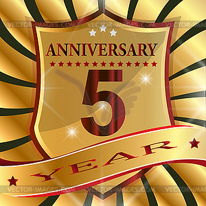 Anniversary 5 th label with ribbon - vector EPS clipart